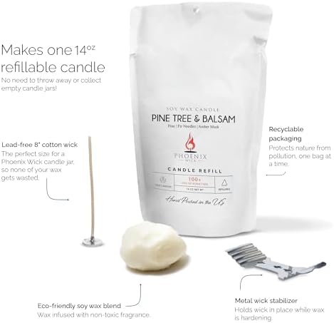 Phoenix Wick Candle Making Kit – Transform Anything Into A Candle – Candle Making Kit with Wick + 14oz Wax (Pine Tree & Balsam Scent)