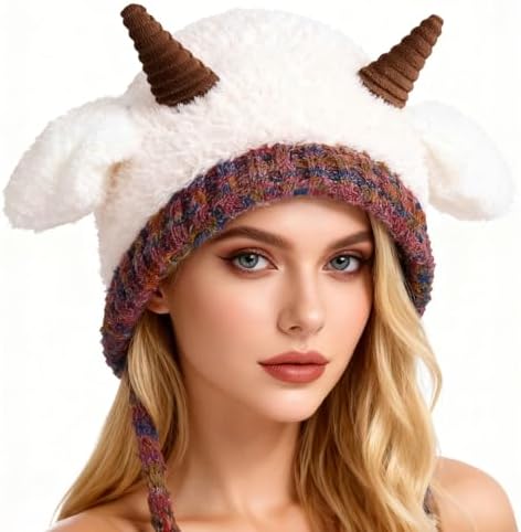 Animal Hat Cute Sheep Cap for Girls, Soft Lamb Beanie with Ear Flaps, Winter Headwear Cosplay Props Party Supplies