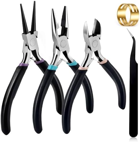 URSKYTOUS 3Pcs Jewelry Pliers Set Jewelry Making Pliers Tools Kit Include Jewelry Making Needle Nose Chain Nose Round Bent Pliers Wire Cutter for Bracelet Beading Craft Jewelry Making Supplies (Black)