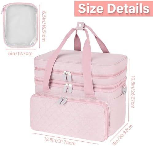 Double-Layer Sewing Organizer Bag with Detachable Pockets, Pink