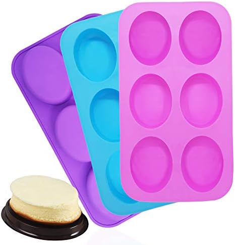 3 Packs Silicone 6 Cavities Oval Shape Cake Mold, findTop Homemade Craft Soap Mold Cake Mold for Cake Baking Tart Pudding Cookie Making- Pink, Purple, Blue