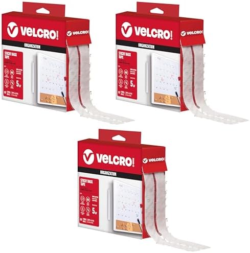 VELCRO Brand - Sticky Back Hook and Loop Fasteners – Peel and Stick Permanent Adhesive Tape Keeps Classrooms, Home, and Offices Organized – Cut-to-Length Roll | 30 ft x 3/4 in Tape | White (Pack of 3)