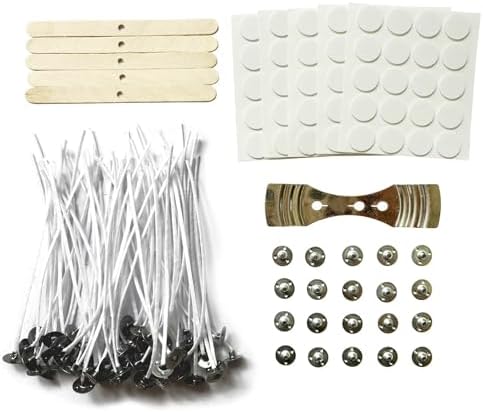 100Pcs Candle Wicks 5 Inch,100pcs Candle Wick Stickers,Candle Wick Centering Device,20 Pcs Metal Sustainer Tabs,5pcs Candle Wick Holder Materiales para Hacer Velas