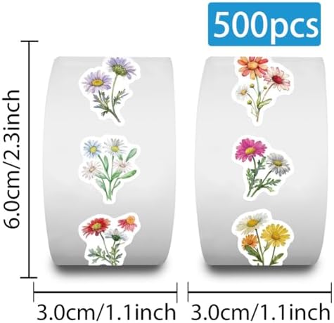 Wildflower Stickers,500pcs Daisy Flower Floral Theme Aesthetic Stickers Waterproof Vinyl Decorative Label Stickers Self-Adhesive Labels for Envelopes Gift Wrap