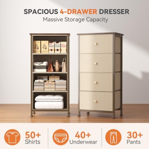 Sweetcrispy Dresser for Bedroom, 4 Drawer Storage Cabinet, Tall Nightstand
