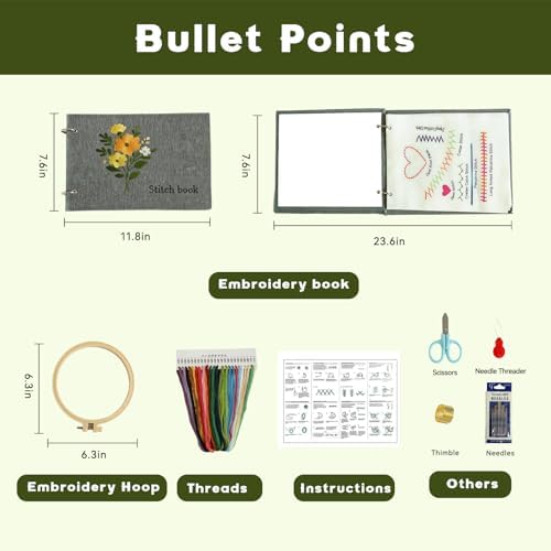 RONOSEN 2026 Upgraded DIY Embroidery Stitch Book Kit with Sewing Cloth & Complete Tools, Portable All-in-One Hand Embroidery Kit for Adults & DIY Craft Lovers