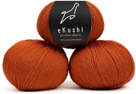100% Baby Alpaca Yarn for Knitting & Crocheting - Set of 3 Skeins of Premium Yarn DK - Lightweight, Hypoallergenic & Thermal Peru Made - Ideal for Delicate Projects (RE185 - Saddle Brown)