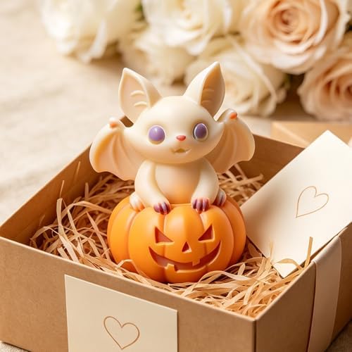 Wehous Halloween Resin Molds, Cute Bat Pumpkin Candle Soap Mold, Halloween Ornament Silicone Molds for Epoxy Resin Casting Clay, 3D Pendant Keychain Wall Hanging Craft Mold (Bat Pumpkin)