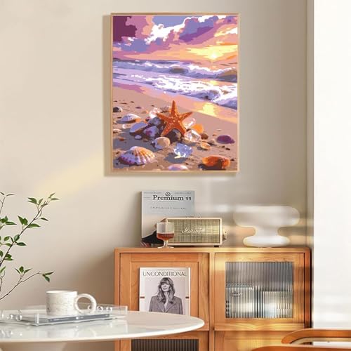 EIBEILI Seaside Scenery Paint by Numbers Kit for Adults Beginner,Sunset Beach Adult Paint by Number Kits on Canvas,Easy Canvas Paint by Numbers for Adults for Home Wall Decoration 12 X 16 inch
