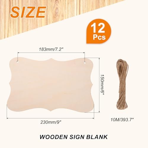 MECCANIXITY Unfinished Hanging Wood Sign Blank with Ropes 9"x6" Unfinished Wood Crafts Boards Wooden Plaques for Crafts DIY Painting Burning Carving Door Wall Decoration, Style 8, Pack of 12