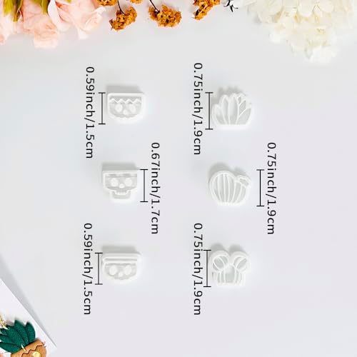 Xaekicr Halloween Cactus Polymer Clay Cutters – 6Pcs Skull Plant Clay Earring Cutters for DIY Halloween Jewelry – Cute Clay Tools for Polymer Clay Crafts