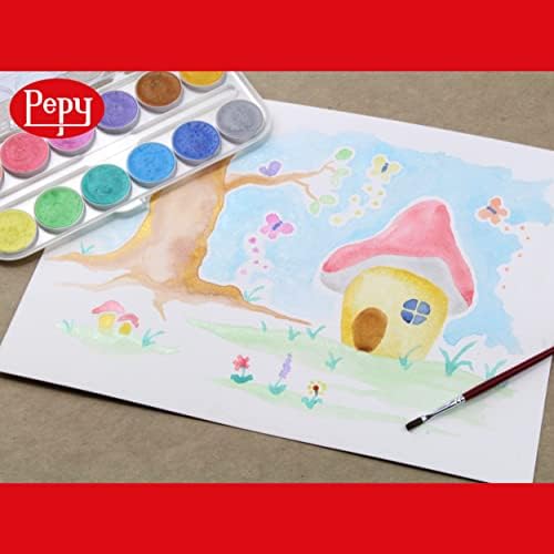 Pepy Watercolor Paint; Set of 12 Colors; Includes Brush & Closable Mixing Tray, Metallic Pearlescent Multicolor