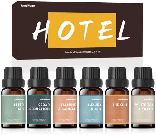 AmaKane Hotel Scent Diffuser Oil, Hotel Fragrance Oils, Essential Oils for Diffuser, Fragrance Oil for Candle Making, Soap Making, Aromatherapy Oils 6x10ml, White Tea& Thyme, More
