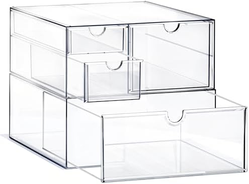 Prsildan Acrylic Drawer Makeup Organizer with 4 Drawers