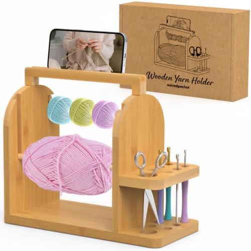 sandpaint Crochet Yarn Holder, Bamboo Wood Yarn Holder for Crocheting