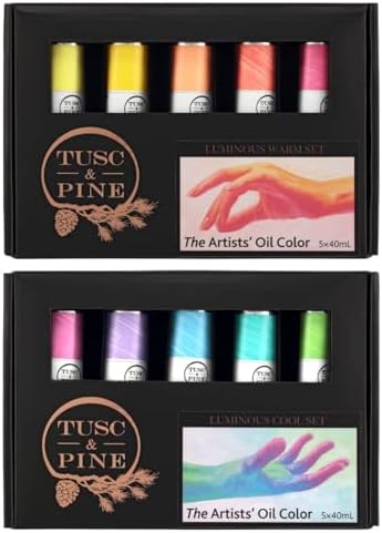 Tusc & Pine Artist Oil Paint - Warm & Cool Luminous Set of 10 Assorted Colors, 40 ml each, Non-Yellowing, Rich & Creamy Consistency, Maximum Pigment Load, Small Batch Milled Oil Paints Made in the USA