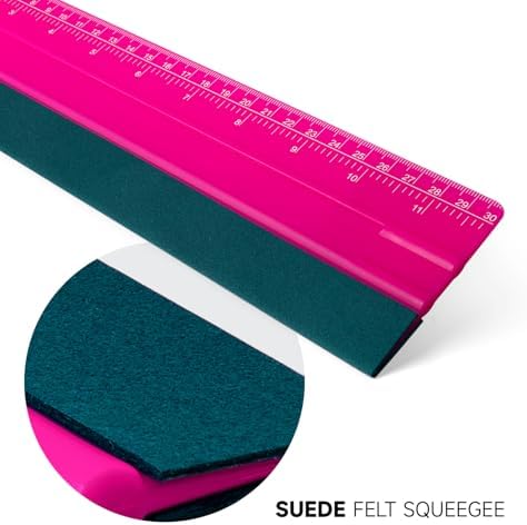 FOSHIO Professional Squeegee for Vinyl, Decals, Sticker Paper, Wallpaper, Window Film, Craft, Suede Felt Squeegee Smoothing Tool with Ruler, Pink (12 inches)