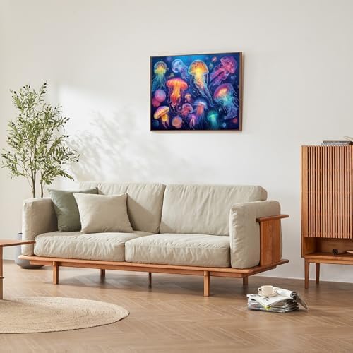 VeGuude Jellyfish Diamond Art Kits for Adults, Full Drill Beach Diamond Painting Kits for Beginners, DIY Full Ocean Rhinestone 5D Diamond dots (Gemstone Craft), Home Wall Decoration (16x12 inch)