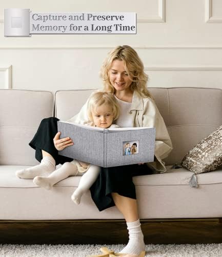 Artfeel Photo Album Self Adhesive Scrapbook Album for 3x5 4x6 5x7 8x10 Pictures, 60 Pages Linen Cover with Display Window DIY Photo Book,Ideal Gifts for Family Travel Wedding Baby