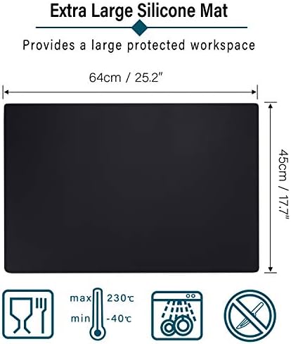Gartful Extra Large Silicone Mat for Craft, 25.2" x 17.7" Silicone Craft Sheet Jewelry Casting Mold, Countertop Mat, Nonskid Counter Table Protector, Multipurpose Mat, Placemat, Black