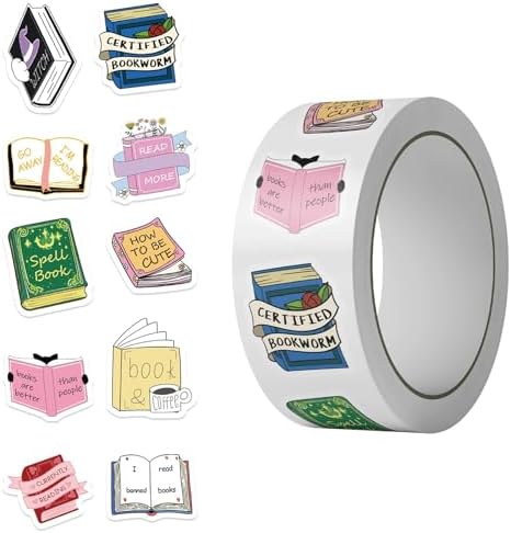 Reading Stickers,500pcs Reading Book Lover Roll Waterproof Vinyl Bookworm Decals for Water Bottle Laptop Scrapbooking Journaling Planner Cute Reading Gifts for Bookish