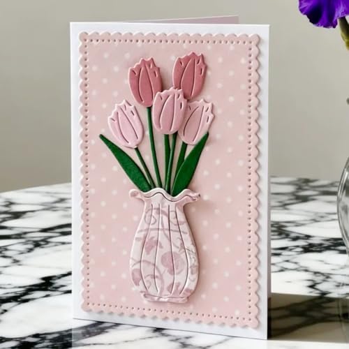Cutting Dies Metal Stencils Scrapbooking Tools DIY Embossing Template for Paper Card Making Album Arts Crafts Supplies (Tulip and Vase-7.5x7cm)