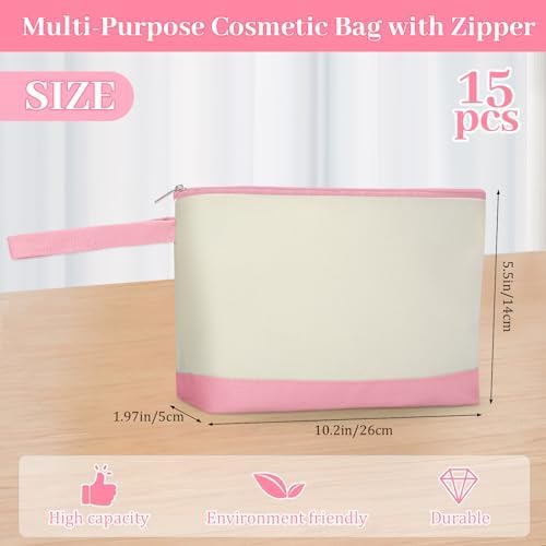 Silkfly 15 Pcs Cotton Canvas Makeup Bags Cosmetic Zipper Bags 10.2 x 5.5 x 2'' Blank DIY Pouch Bulk Pencil Case with Bottom Travel Toiletry Pouch for Women Craft Decor Gift (Fashion Color)