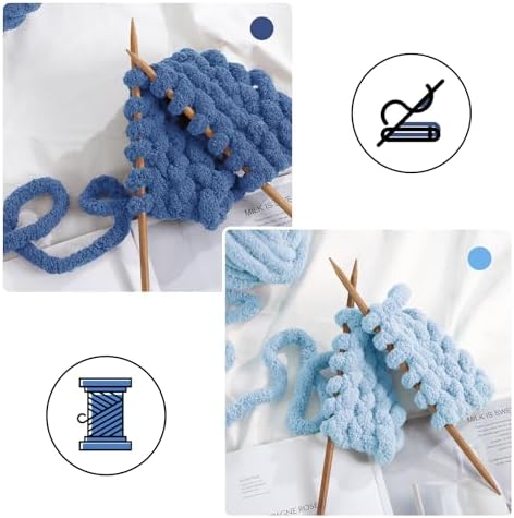 MABOZOO Assorted Chunky Yarn for Hand Knitting 8 Pack, Fluffy Jumbo Chenille Yarn, Soft Plush Yarn Bulky, Giant Thick Fuzzy Yarn for Arm Knitting,Country Blue & Sky Blue(31.7 yds,8 oz Each Skein)