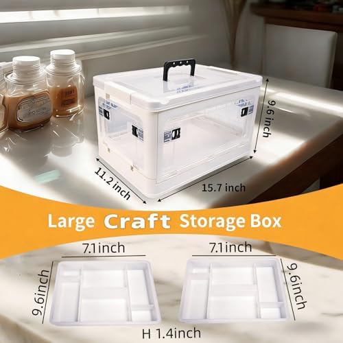 24QT Craft Storage Box with Removable Trays - Art Supply Organizer & Marker Organizer, Multi-Purpose Storage Bins with Lids for Playroom Storage, Board Game Storage & Craft Organizers and Storage