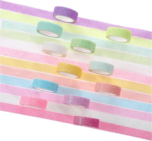 12 Rolls Glitter Washi Tape Set Christmas Washi Masking Tape Decorative Adhesive Tape for Scrapbooking DIY Crafts Crafters Embellished Journals Planners Cards Gift Wrapping Ribbons Wedding (B)