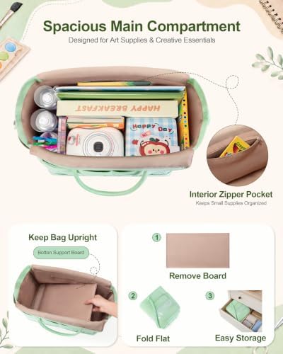 Marscamd Craft Organizer Tote Bag, Art Supply Caddy, Green