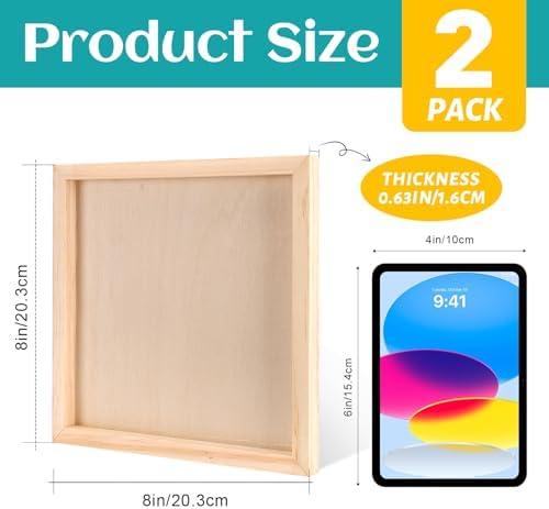 ESRICH 8x8 Inch Wood Panels, 2 Pack Square Craft Wood Canvas Boards, Blank Unfinished Wooden Art Board for DIY Art Creations Such as Painting, Acrylic Pouring, Resin, Burning, Collage, etc.