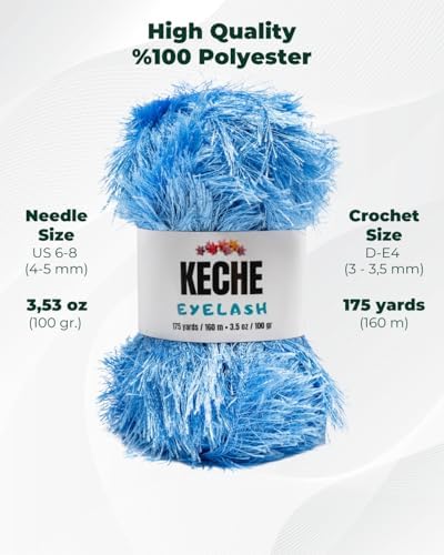 Eyelash Fun Fur Yarn - Premium Soft Crochet Yarn DIY Hand Knitting 100% Polyester 175 Yds 3.53 Oz (Pack of 2) - Blue
