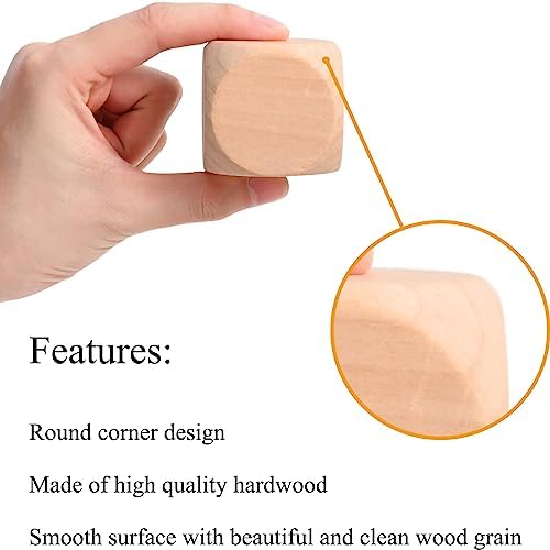 Blank Wood Dice 1-1/2 inch 40PCS Unfinished Square Blocks 40mm Small Wooden Cubes with Rounded Corners for DIY Craft Projects