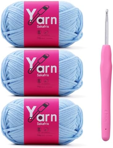 Crochet Yarn with Cotton Yarn for Crocheting - Crochet Knitting Yarn for Beginners with Easy-to-See Stitches - Yarns for Crocheting - Parfait Chunky Yarns -Cotton-Nylon Blend (Pale Blue)