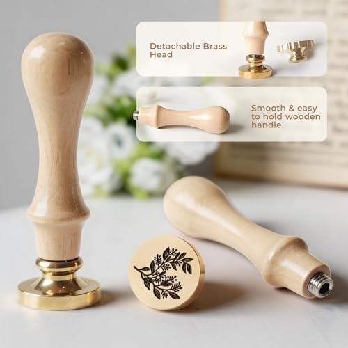 Eucalyptus Wax Seal Stamp, 3D Embossed Relief Carving Brass Head and Wood Handle for Wax Seal Stamp Kit, Decor for Thanksgiving Card/Envelope/Gift Wrap/Wedding Invitation/Vellum Jacket