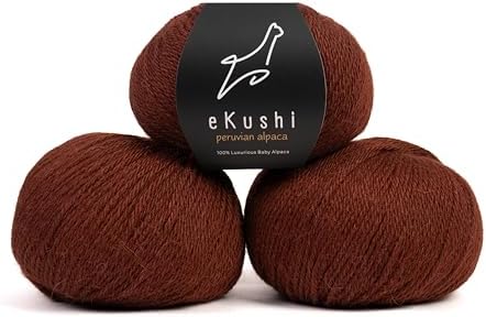 100% Baby Alpaca Yarn for Knitting & Crocheting - Set of 3 Skeins of Premium Yarn DK - Lightweight, Hypoallergenic & Thermal Peru Made - Ideal for Delicate Projects (RE068 - Mahogany Brown)