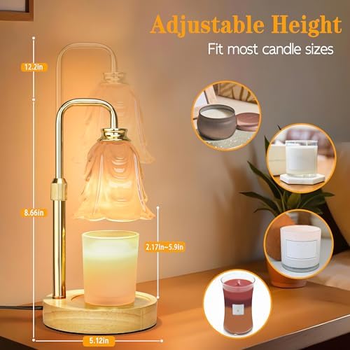 XJZJY White Flower Candle Warmer Lamp with Timer, Birthday Gifts for Women | Dimmable wax melt warmer with 2 bulbs for jar candles, height adjustable,White tulip design, home decor, housewarming gifts
