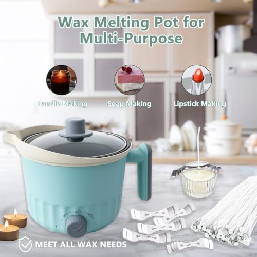 GUILOPOER Wax Melter with Pour Spout, Candle Making Kit for Adult Beginners, 1.5L Large Capacity, for Making Candles and Soaps, Kit Includes Wax Melting Pot(Green)