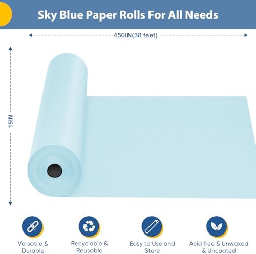 Light Blue Wrapping Paper 15"x450", Kraft Paper Roll Bulletin Board Paper