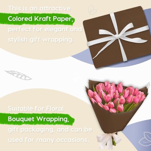 PerkHomy Coffee Kraft Paper Roll 36" x 3,600" (300') for Gift Wrapping Bouquet Flower Art Painting Craft Writing Packaging Shipping 80GSM 55LB (Coffee, 36" x 300')
