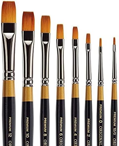 KINGART B-017 Premium 8 pc. Original Gold 9300 Series Shader Artist Brush Set, Synthetic Golden Taklon Hair for Acrylic, Oil, and Gouache Painting, Short Handle, Sizes: 10/0, 0, 2, 4, 6, 8, 10, 12