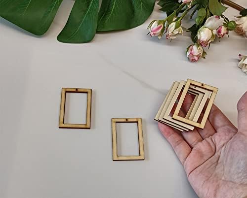30PCS of Unfinished Wood Rectangle Frame Pendant,Hollow Square Blanks Shape,Wood Earring Hoops for Macrame Crafts DIY Earring (2'')