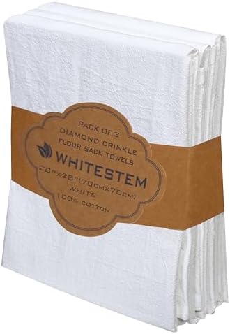 Flour Sack Towels 28” x 28” – Pack of 3 Cotton Kitchen Towels, Kitchen Dish Cloth and Cotton Tea Towels for Cleaning & Drying, Highly Absorbent for Baking & Bread Proofing - White