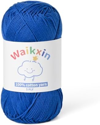 100% Cotton Yarn for Crocheting,Baby Yarn for Crocheting Soft,5 Ply Milk Cotton Yarn,#2 Sport Weight Cotton Yarn,3.52oz/262.4yds Amigurumi Yarn for Puzzle,Clothes&DIY Crafts.(Blue)