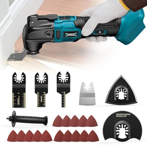 DIYtoolifz Cordless Oscillating Tool Compatible with Makita 18V, 6 Variable Speed Brushless-Motor Tool, Oscillating multi tool kit for Cutting Wood Nails Remove Grout & Sanding, Tool Only