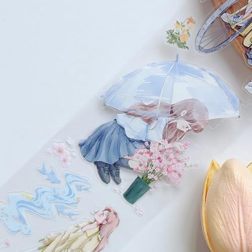 WT Pre-Cut Morning Drizzle Wide PET Tape, Single Roll, Original Cozy Rainy Day Designs, Transparent Decorative Tape for Journaling, Scrapbooking, Planner & DIY Crafts, 65mm×5m