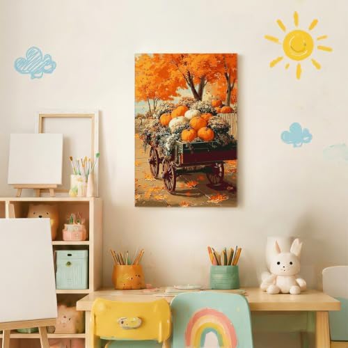 Spandrel Pumpkin Framed Paint by Numbers Kit for Adult, Halloween Adult Paint by Number Kits on Canvas, DIY Acrylic Oil Easy Autumn Painting by Numbers Fall for Home Wall Decor, 8x12in