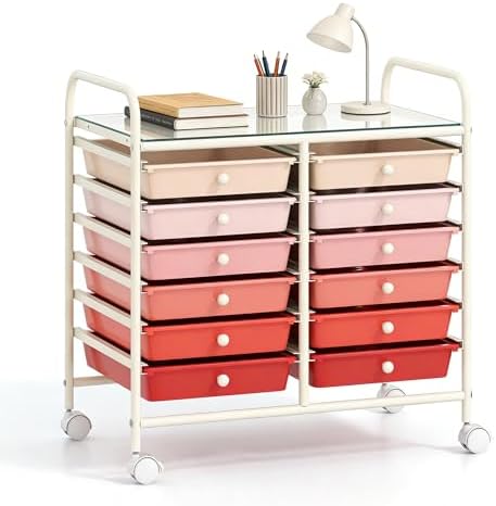 COSTWAY 12-Drawer Rolling Storage Cart, Utility Storage Organizer Cart