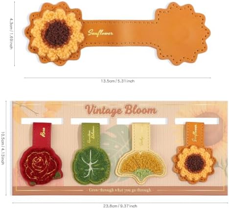 4PCS Leather Flower Magnetic Bookmarks Set，Vintage Bloom Book Markers for Reading Women & Men，Reading Accessories for Book Lovers，Readers，Adults & Kids，Unique Gifts for Festivals & Remembrance Days